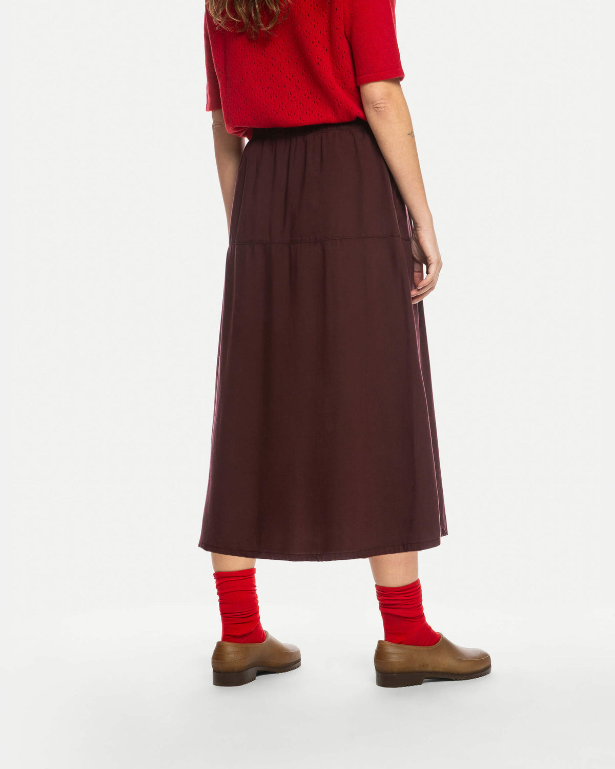 Ruffled Midi Skirt maroon