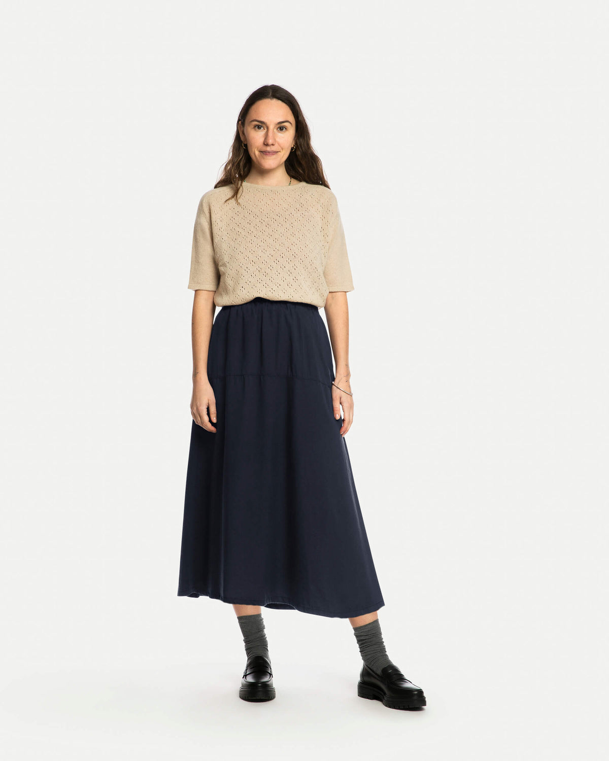 Ruffled Midi Skirt midnight blue